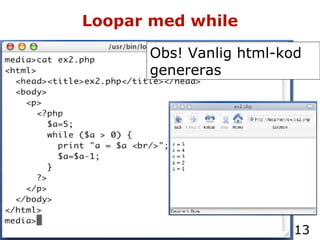 Loopar med while Obs! Vanlig html-kod genereras 