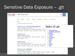 Sensitive Data Exposure – .git
 