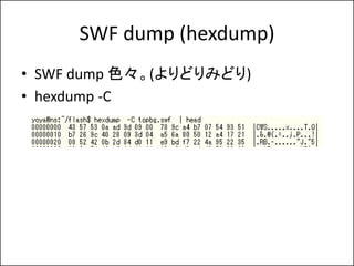 SWF dump (hexdump)
? SWF dump ɫ(ɤߤɤ)
? hexdump -C
 