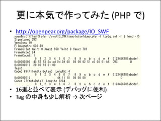 ˱ݤäƤߤ (PHP )
? http://openpear.org/package/IO_SWF




? 16MȁK٤Ʊʾ (ǥХå˱)
? Tag ٤  Υک`
 