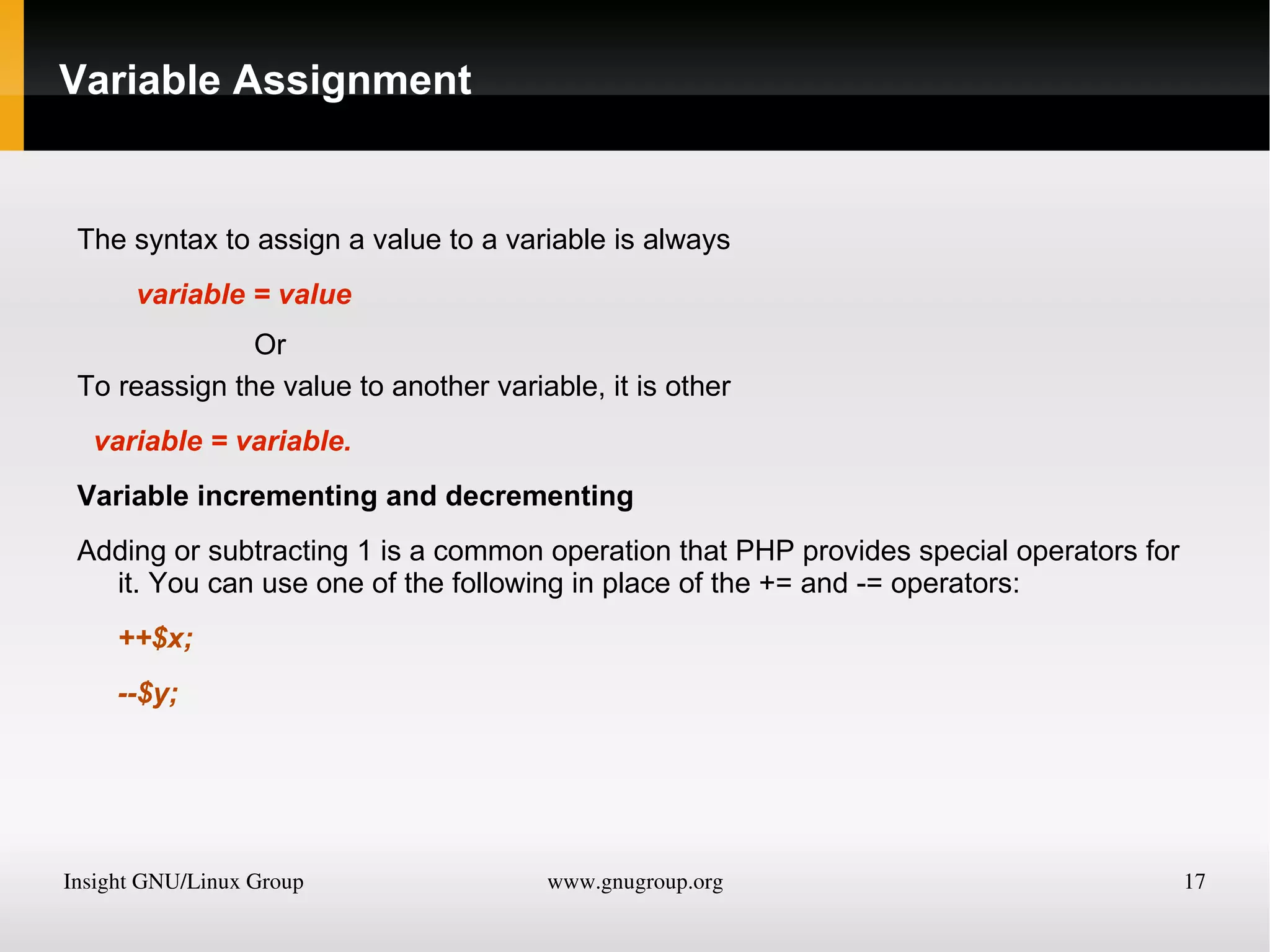 Imagine you have a matchbox on which you have written the word username. You then write Fred Smith on a piece of paper and place it into the box.The same process as assigning a string value to a variable, like this: 