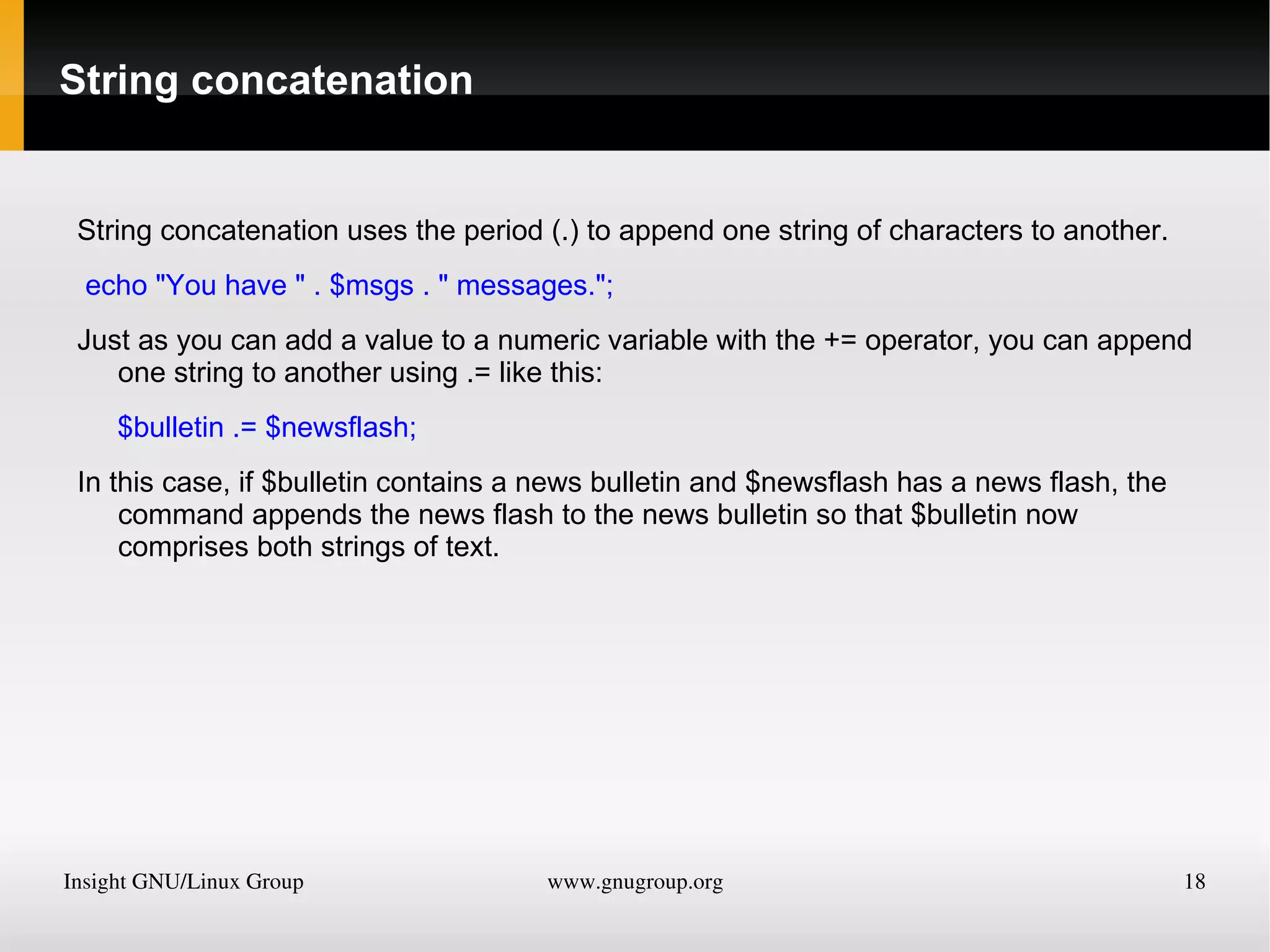 $username = &quot;Fred Smith&quot;; 