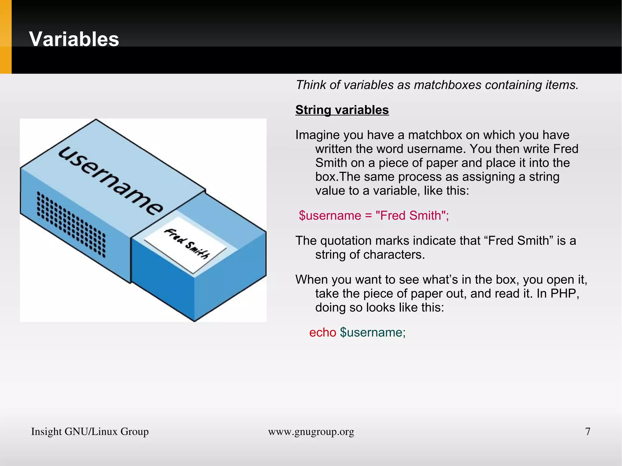 PHP commands end with a semicolon, like this: 