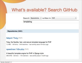 What’s available? Search GitHub




Saturday, December 3, 11
 