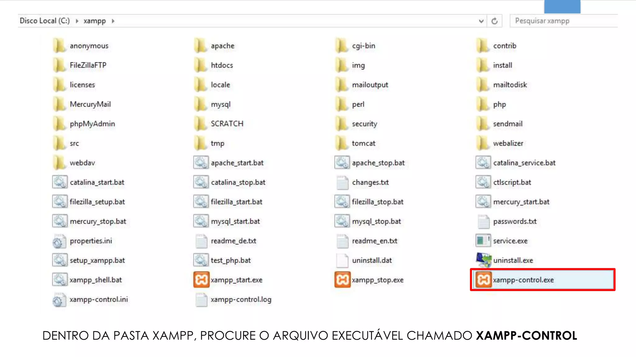 DENTRO DA PASTA XAMPP, PROCURE O ARQUIVO EXECUTÁVEL CHAMADO XAMPP-CONTROL

 