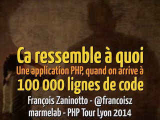 Caressembleàquoi
FrançoisZaninotto-@francoisz
UneapplicationPHP,quandonarriveà
100000lignesdecode
marmelab-PHPTourLyon2014
 