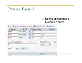 Passo a Passo 5

                  Defina os campos e
                  Execute e salve
 