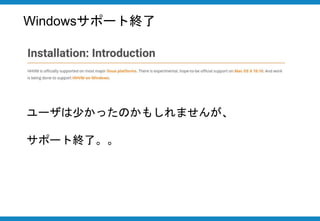 Windowsサポート終了
ユーザは少かったのかもしれませんが、
サポート終了。。
 