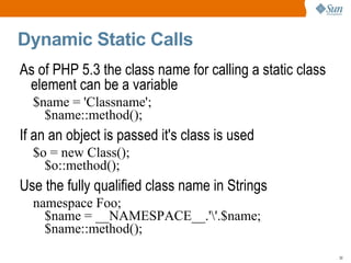 Namespace-able elements <ul><li>Namespaces can contain classes, functions and constants </li><ul><li><?php namespace Foo ;...