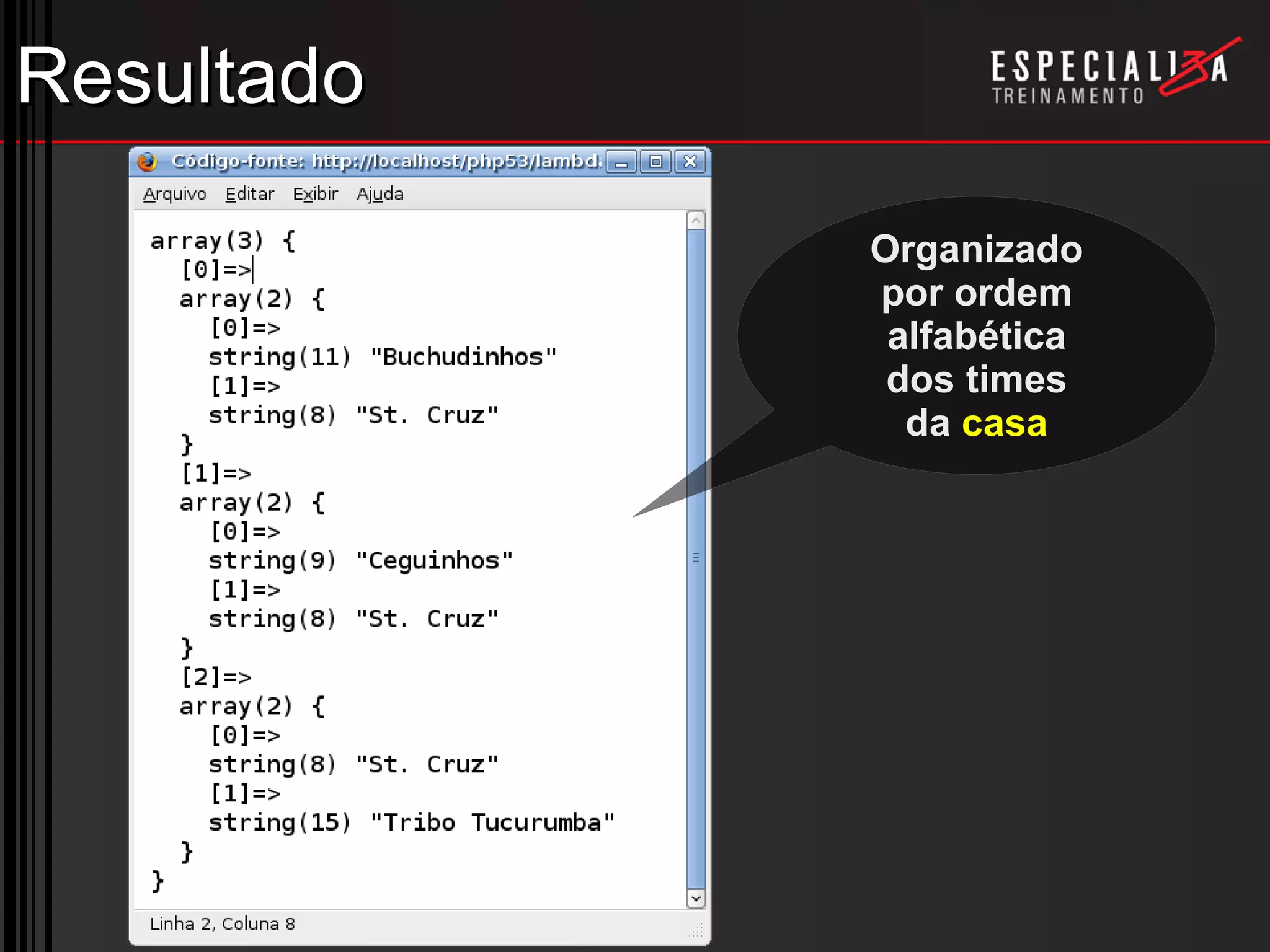 Resultado Organizado por ordem alfabética dos times da  casa 