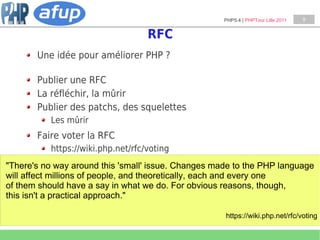 PHP5.4 | PHPTour Lille 2011   9


                                   RFC
       Une idée pour améliorer PHP ?

       Publ...