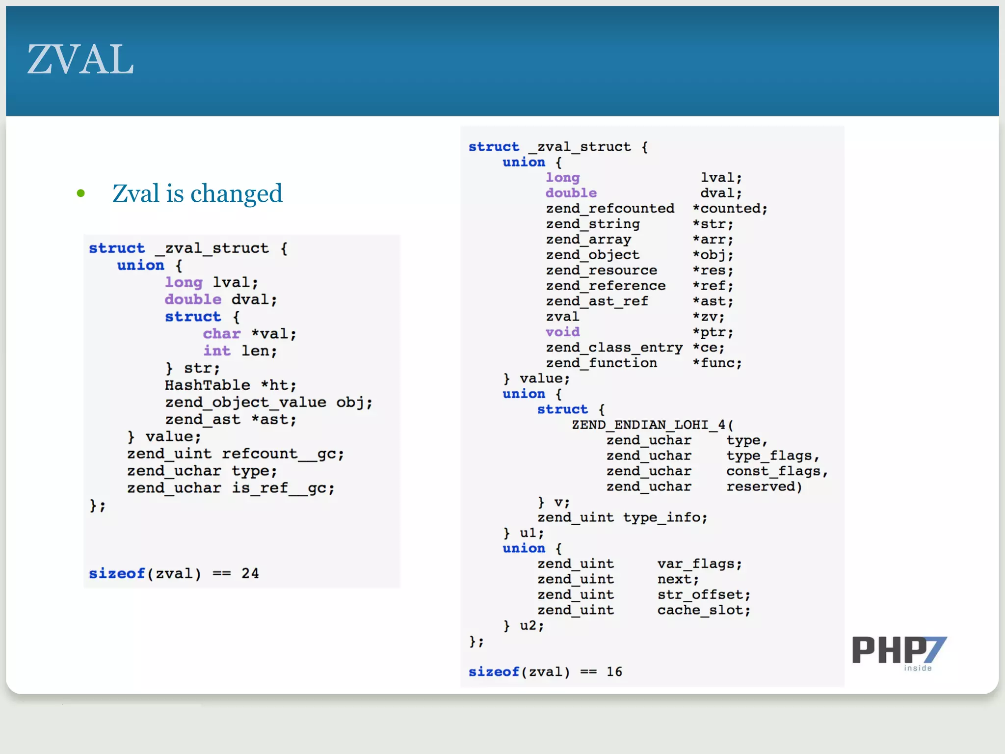 ZVAL
•  Zval is changed
 