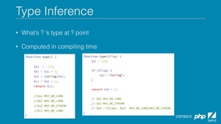 Type Inference
• What’s ? ’s type at ? point
• Computed in compiling time
 