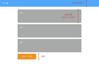 타이틀
글 1
글 1
글 1
글쓰기 버튼 버튼
네비게이션 바
점보트론
그냥 h* & p태그
 