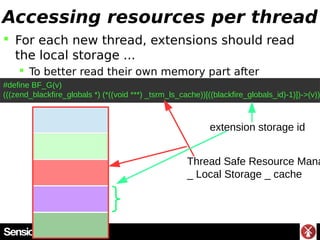 Accessing resources per thread
 For each new thread, extensions should read
the local storage ...
 To better read their ...