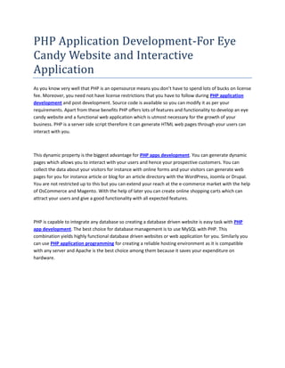 PHP Application Development-For Eye Candy Website and Interactive Application