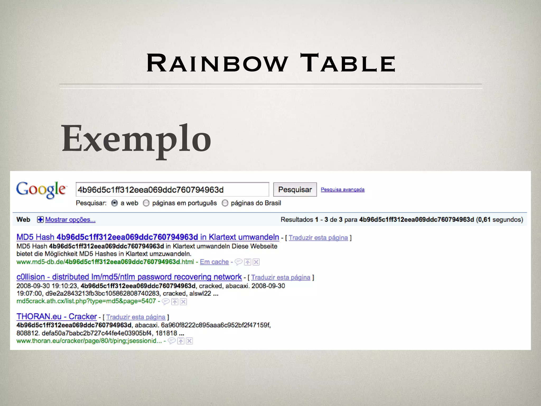 Rainbow Table Exemplo 