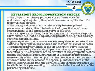 COPS DSU
DEPARTMENT OF PHARMACEUTICS
DEVIATIONS FROM pH-PARTITION THEORY
• The pH-partition theory provides a basic frame ...