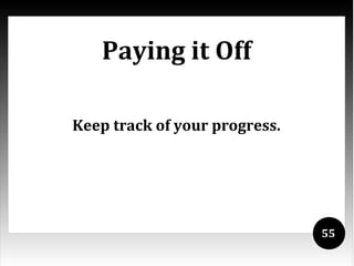 Paying it Off

Keep track of your progress.




                               55
 