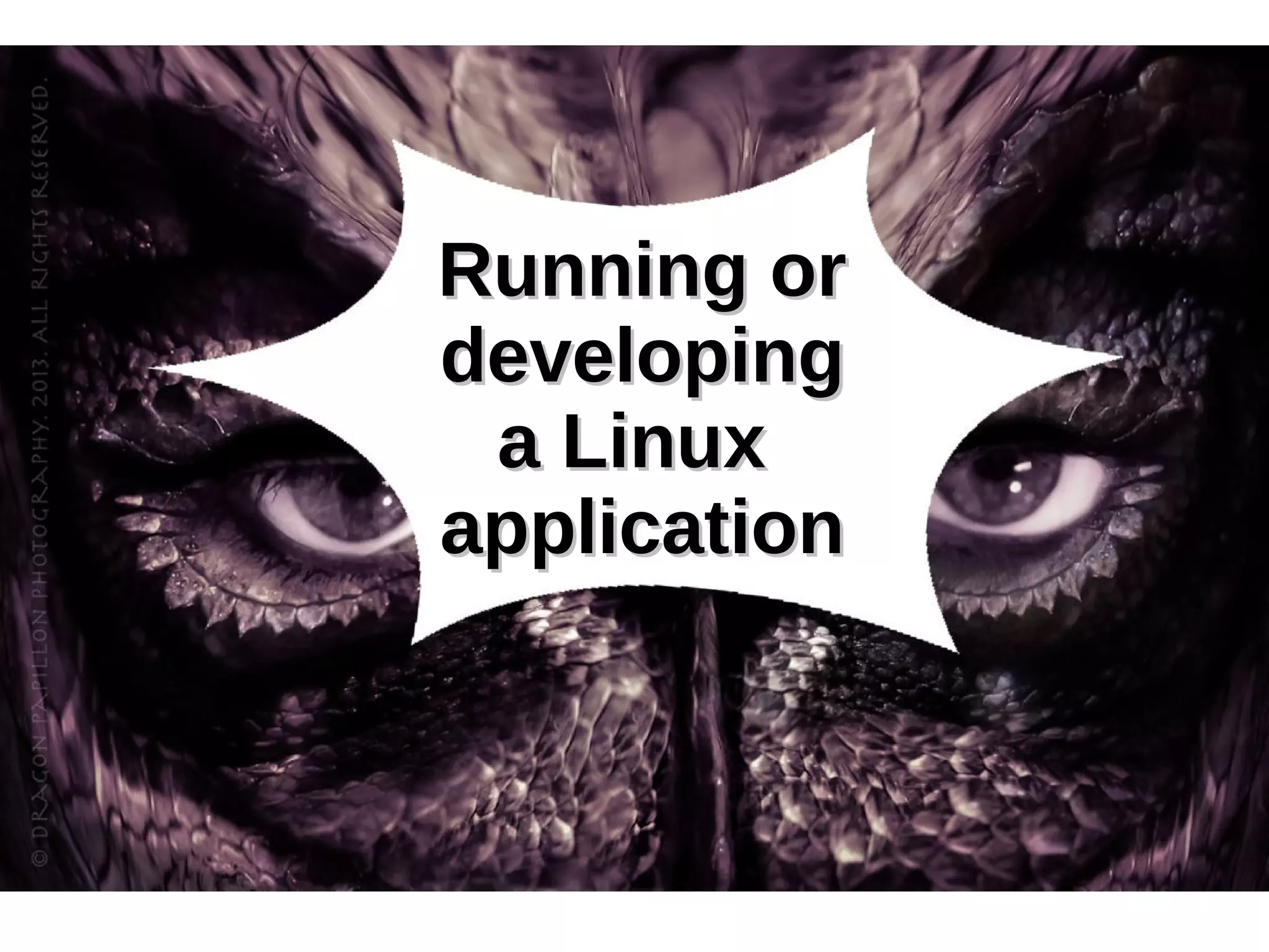 RRuunnnniinngg oorr 
ddeevveellooppiinngg 
aa LLiinnuuxx 
aapppplliiccaattiioonn 
 