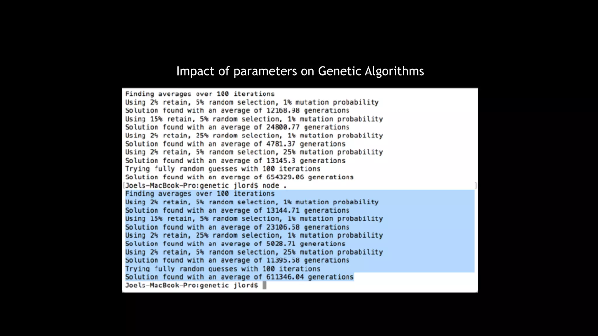 Impact of parameters on Genetic Algorithms
 