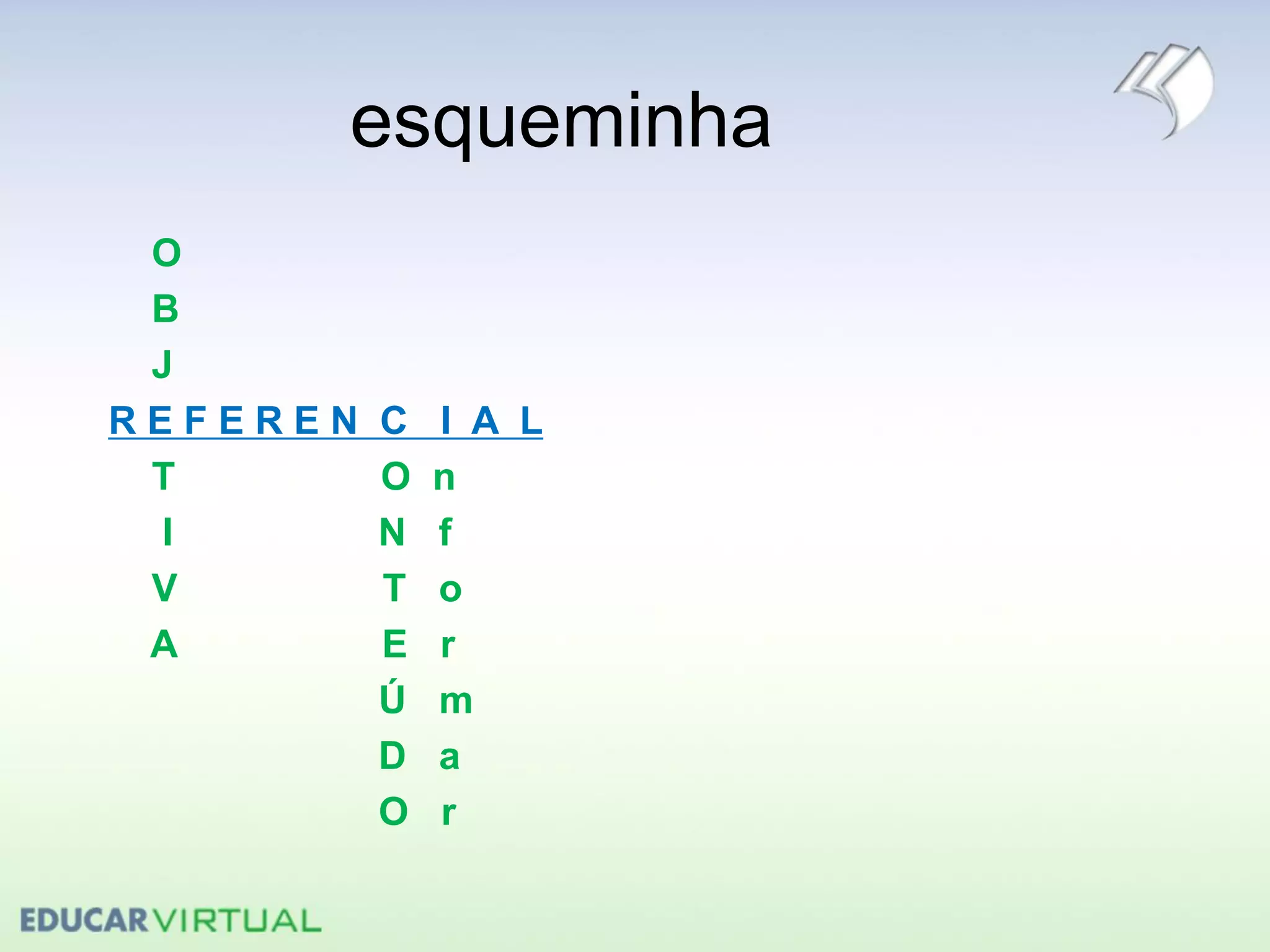 esqueminha
O
B
J
R E F E R E N C I A L
T O n
I N f
V T o
A E r
Ú m
D a
O r
 