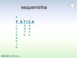 esqueminha
E
F Á T I C A
I E A
C S N
I T A
Ê A L
N
C
I
A
 