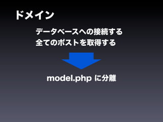 ドメイン
  データベースへの接続する
  全てのポストを取得する



   model.php に分離
 