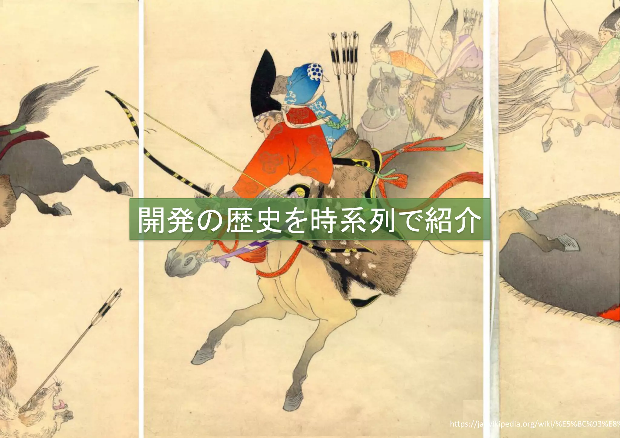 h*ps://ja.wikipedia.org/wiki/%E5%BC%93%E8%
開発の歴史を時系列で紹介	
 