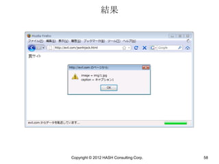 結果




Copyright © 2012 HASH Consulting Corp.   58
 