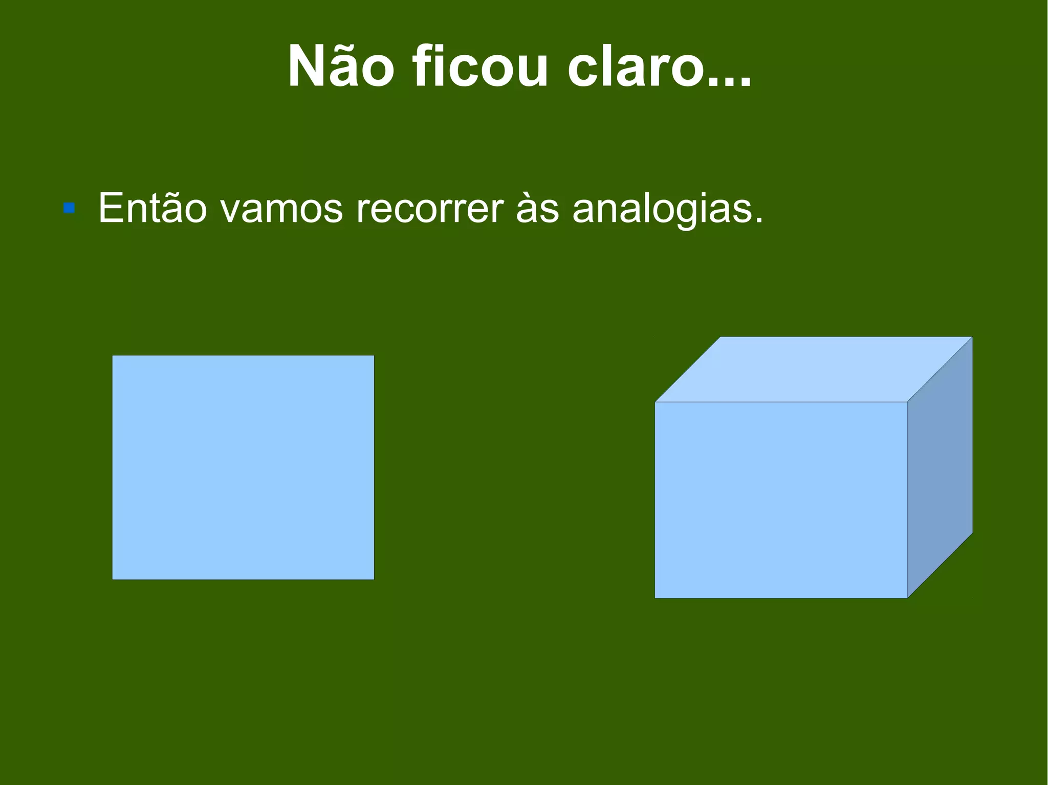 Não ficou claro...

   Então vamos recorrer às analogias.
 