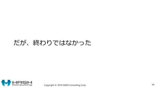 だが、終わりではなかった
Copyright © 2016 HASH Consulting Corp. 54
 