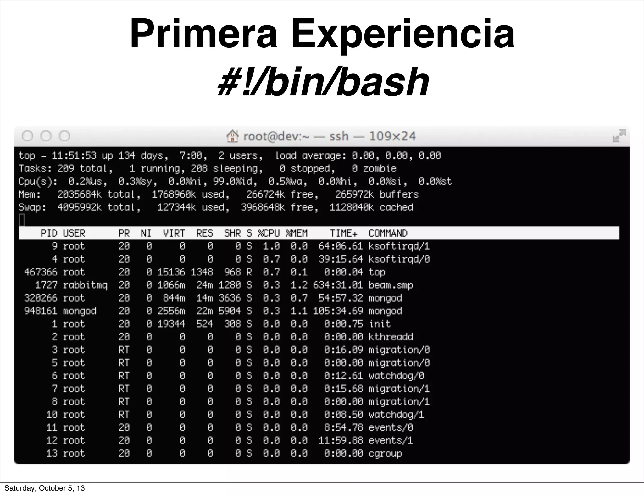 Primera Experiencia
#!/bin/bash
Saturday, October 5, 13
 