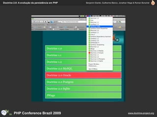 Doctrine 2.0: A evolução da persistência em PHP   Benjamin Eberlei, Guilherme Blanco, Jonathan Wage & Roman Borschel




         PHP Conference Brazil 2009                                                          www.doctrine-project.org
 