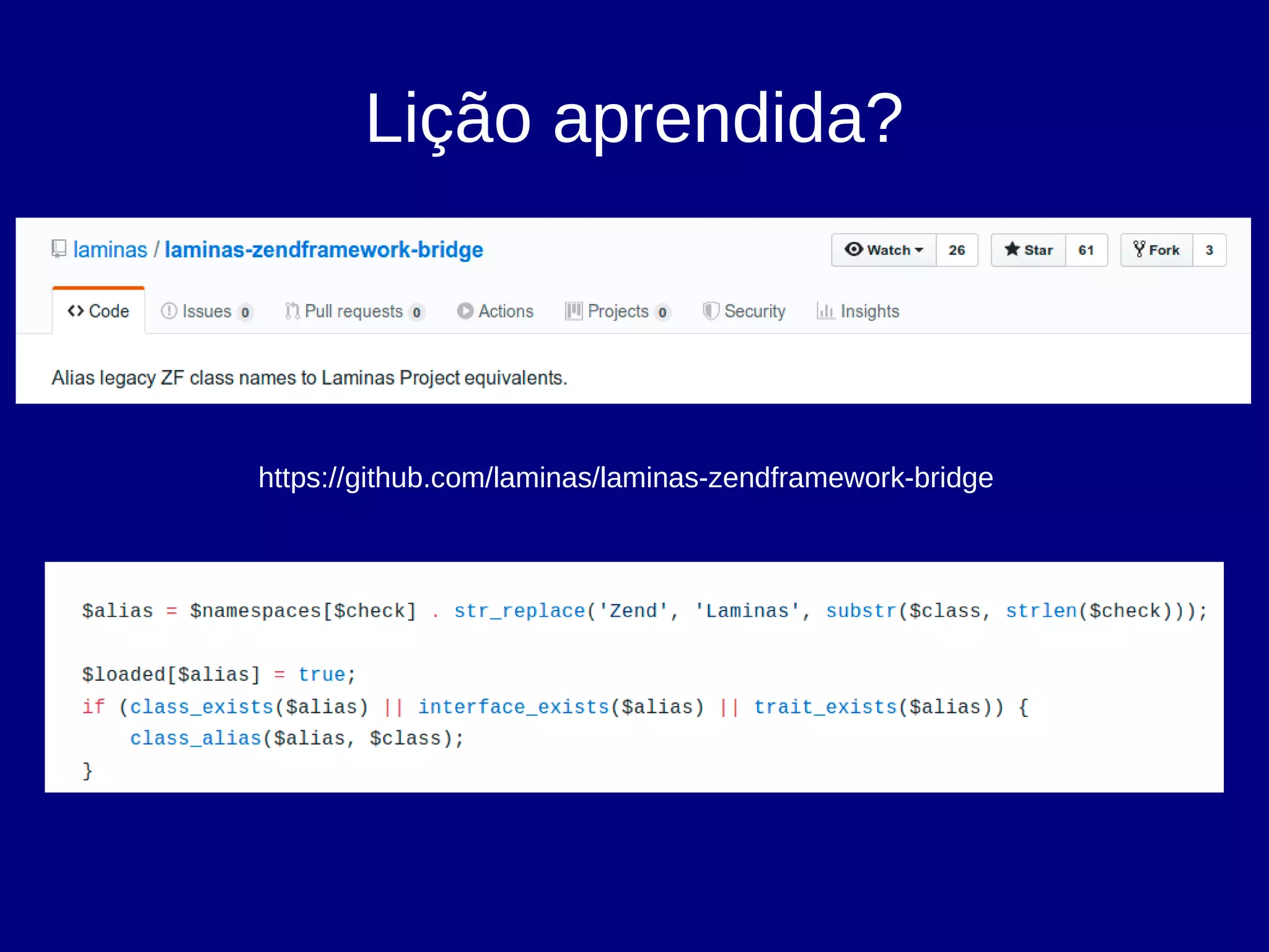 Lição aprendida?
https://github.com/laminas/laminas-zendframework-bridge
 