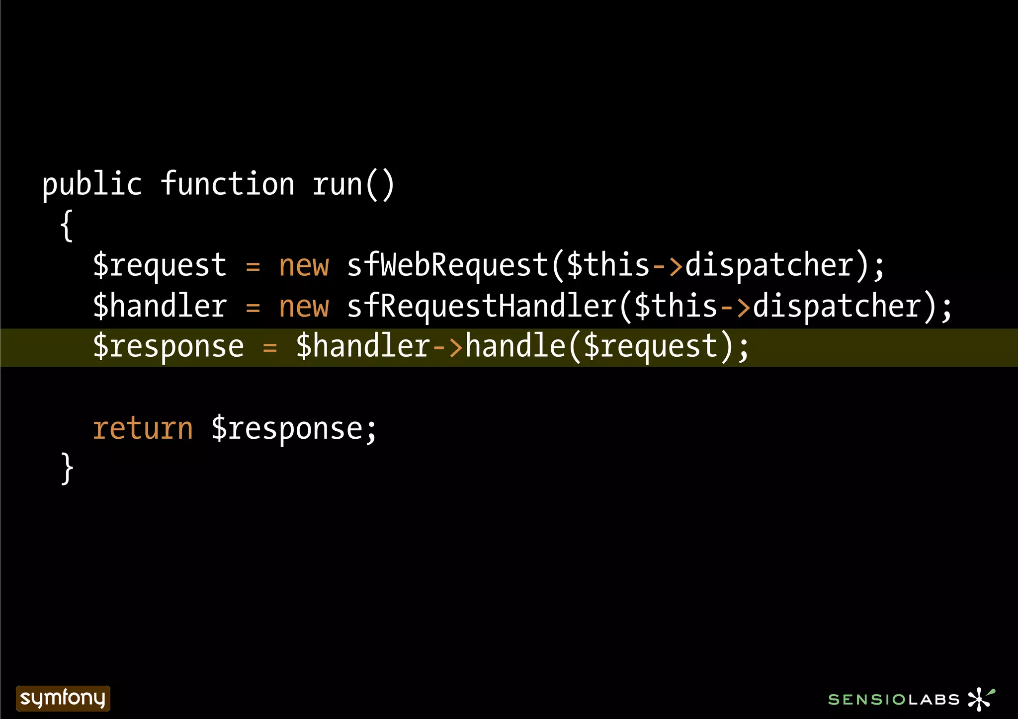 public function run()
 {
   $request = new sfWebRequest($this->dispatcher);
   $handler = new sfRequestHandler($this->dispatcher);
   $response = $handler->handle($request);

     return $response;
 }
 