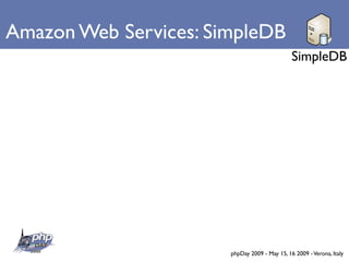 Amazon Web Services: SimpleDB
                                               SimpleDB




                       phpDay 2009 - May 15, 16 2009 - Verona, Italy
 