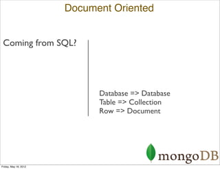 Document Oriented


 Coming from SQL?




                             Database => Database
                             T...