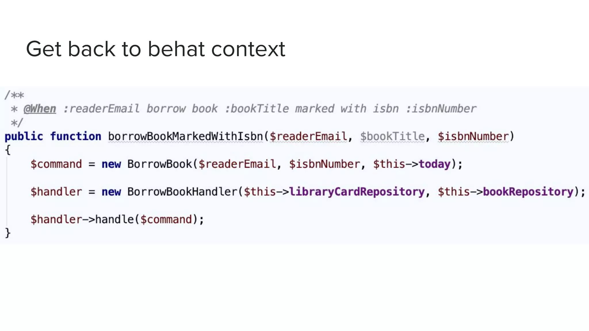 Get back to behat context
 