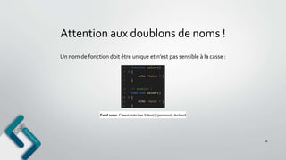 Attention aux doublons de noms !
26
Un nom de fonction doit être unique et n’est pas sensible à la casse :
 
