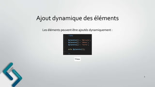 Ajout dynamique des éléments
6
Les éléments peuvent être ajoutés dynamiquement :
 