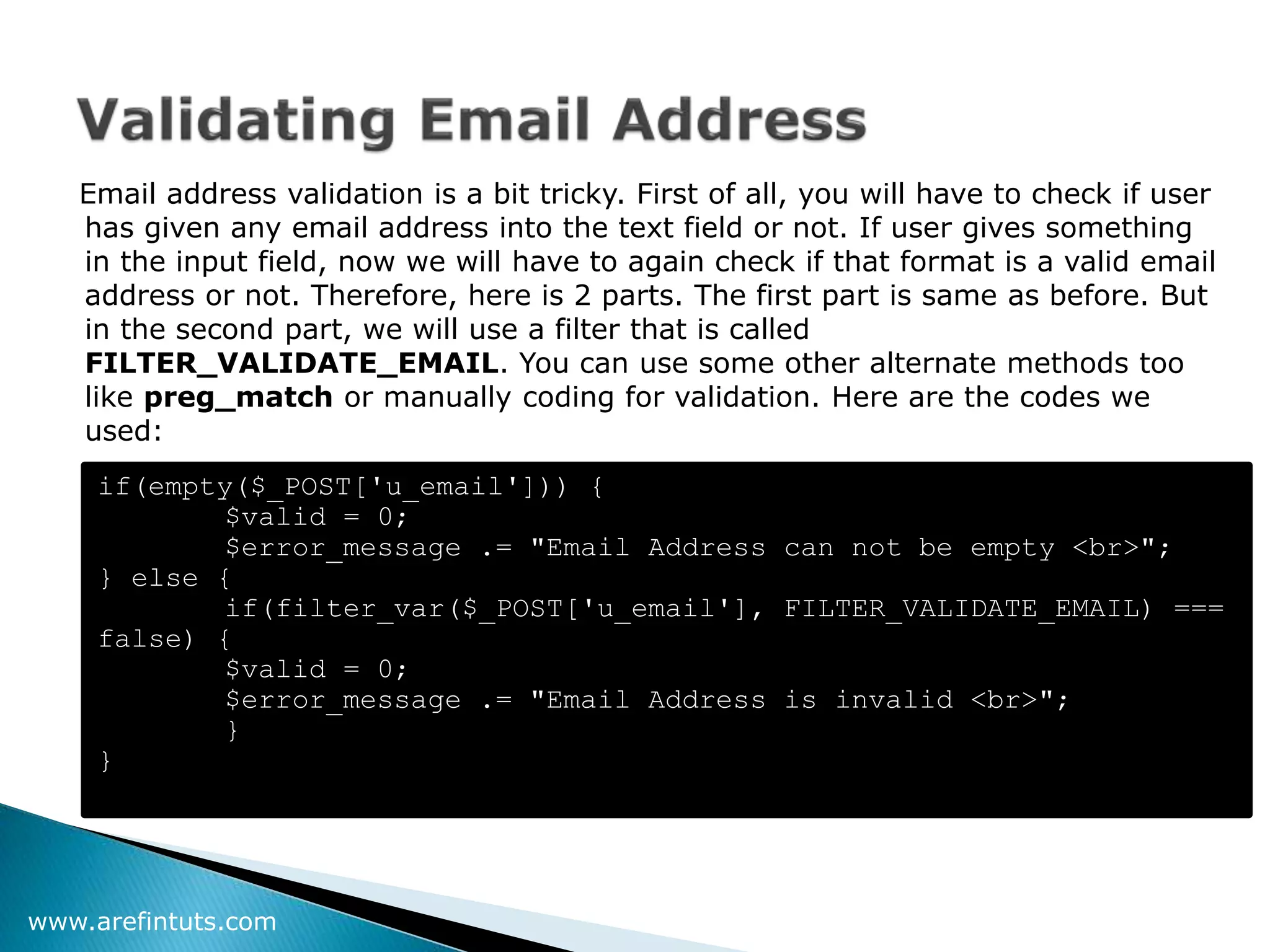 PHP Form Validation Technique | PPTX | Internet for Beginners | Internet