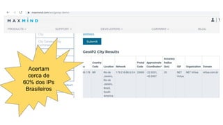 Acertam
cerca de
60% dos IPs
Brasileiros
 