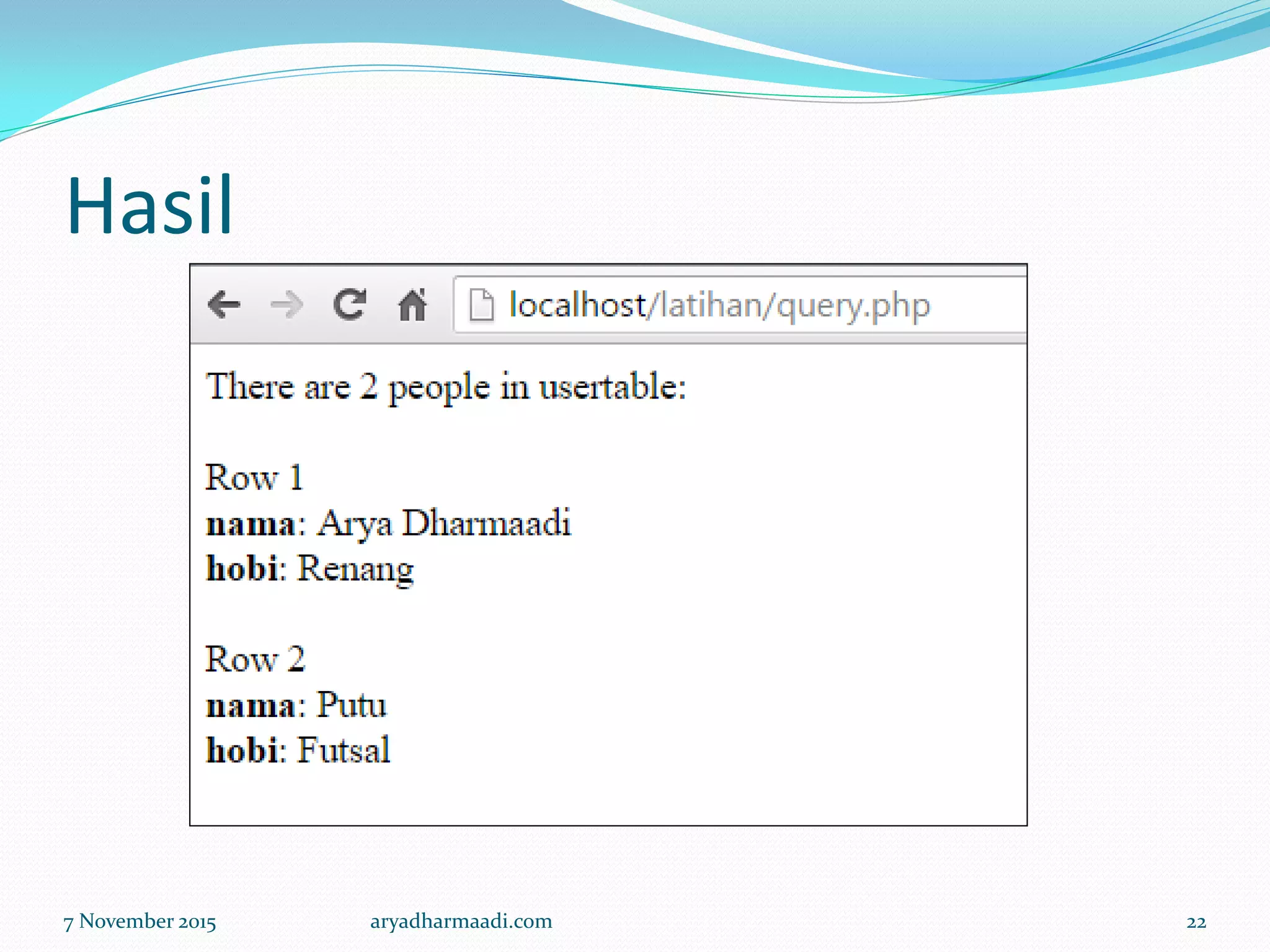 Hasil
7 November 2015 aryadharmaadi.com 22
 