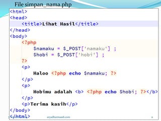 File simpan_nama.php
7 November 2015 aryadharmaadi.com 11
 