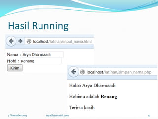 Hasil Running
7 November 2015 aryadharmaadi.com 13
 