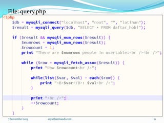 File: query.php
7 November 2015 aryadharmaadi.com 21
 
