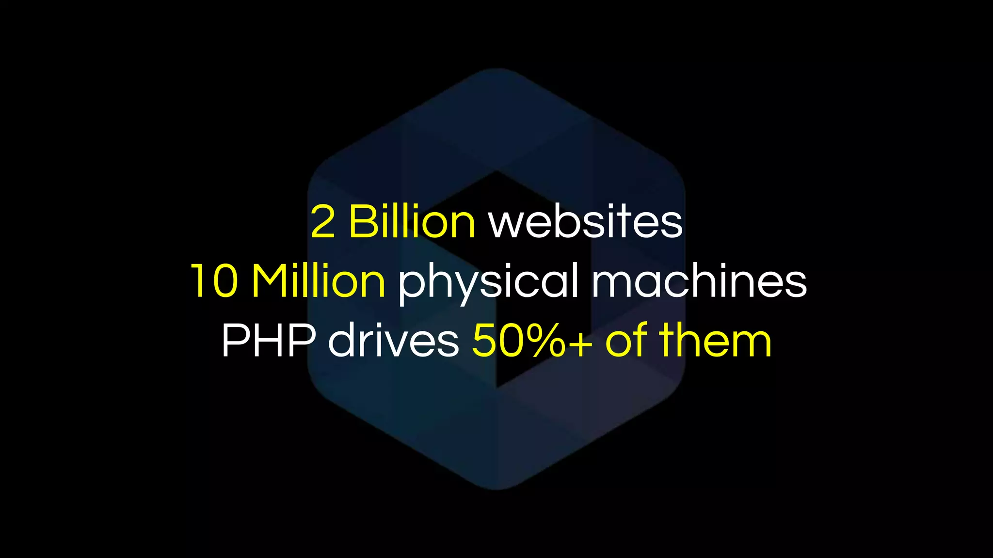 2 Billion websites
10 Million physical machines
PHP drives 50%+ of them
 