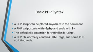 introduction to PHP and database connectivity | PPTX