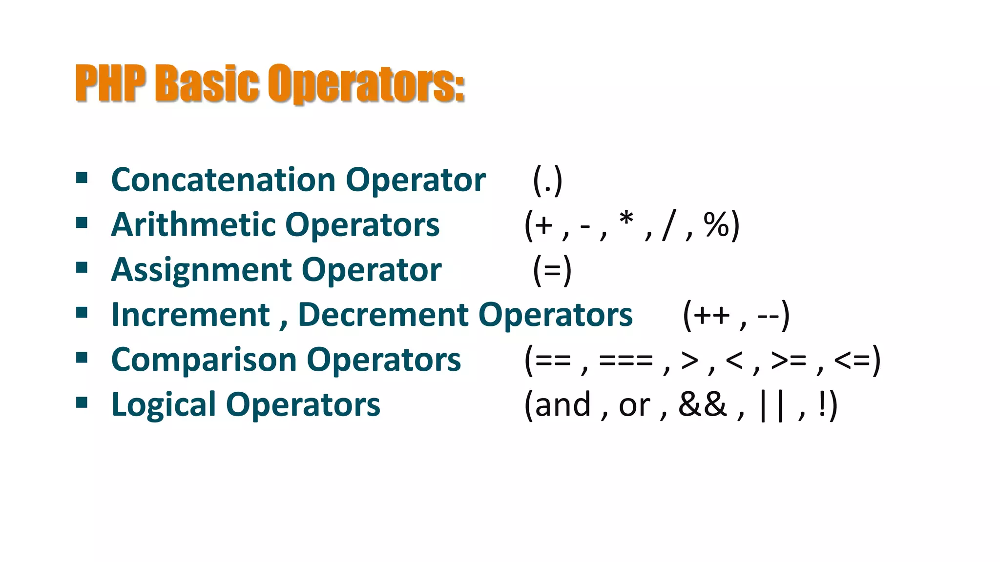 Introduction To PHP (Operators) | PPTX | Web Development | Internet